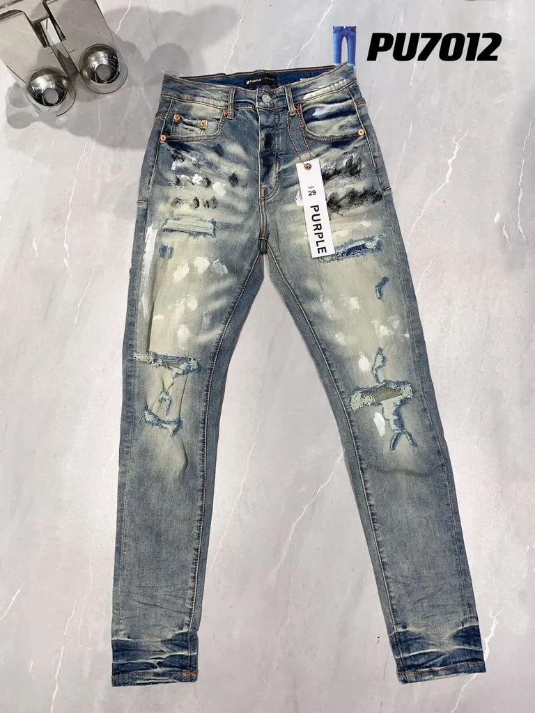 Mens Jeans Purple Jeans Designer denim broderi byxor mode hål byxa oss storlek 28-40 hiphop nödställda dragkedja byxor rock väckelse sanna män jeanskxad