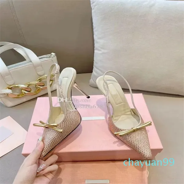 Designer -women's leather sole diamond sandals 10.5CM 5.5CM high heel casual open heel ankle strap party shoes 35-40