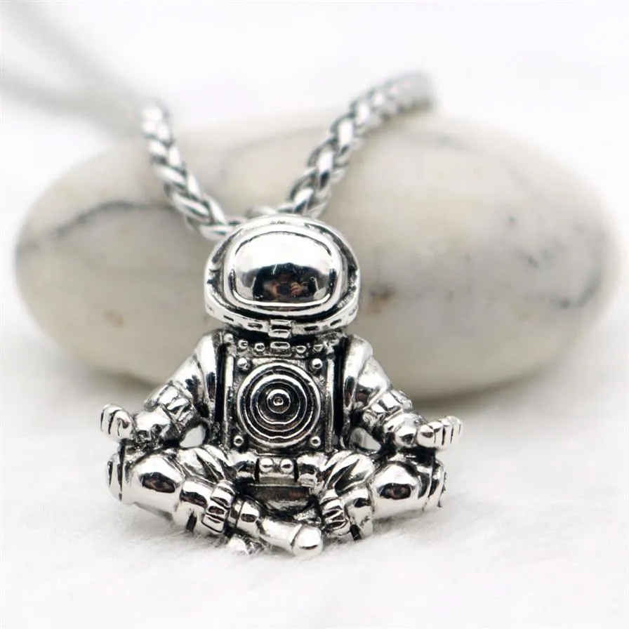 Collier pendentif astronaute méditation galaxie univers cosmique Spaceman rétro femmes hommes collier chaînes en acier corde en cuir véritable206M