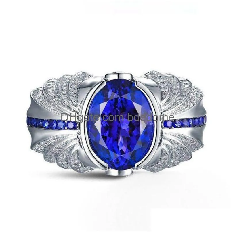 Band ringen Victoria Wieck merk handgemaakte heren turquoise sieraden 4Ct saffier 925 Sterling Sier trouwring ring cadeau 55 N2 Drop Deli Dhryw