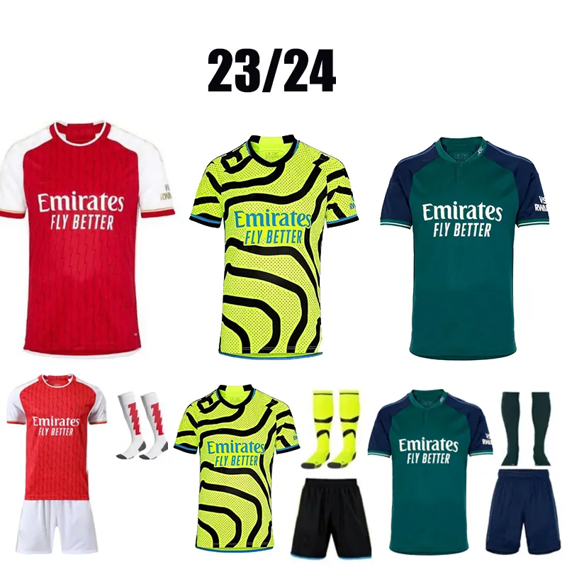 23 24 Maillots de football Arsena Martinelli Smith Rowe Saka Odegaard Home Away Troisième Fans Joueur G.JESUS FABIO 2023 2024 Chemises de football Hommes Kit enfants avec chaussettes uniformes