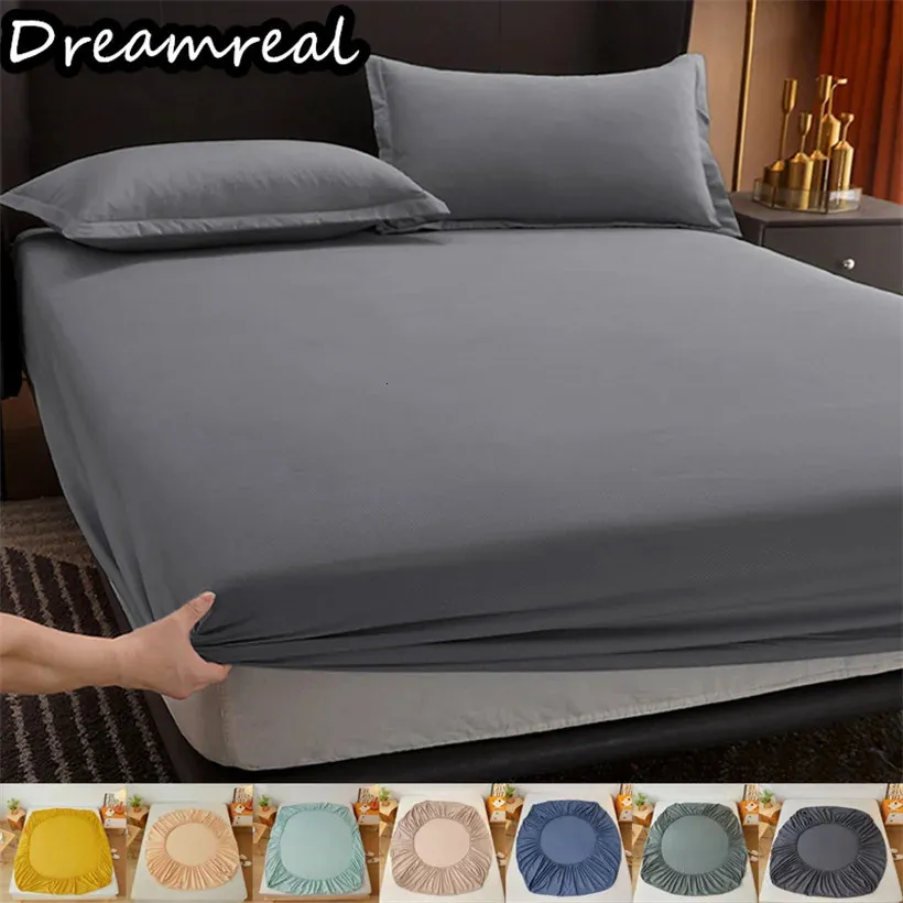 % 100 pamuklu yatak tabakası düz renkli yatak örtüsü elastik bant ile çift kraliçe Kral 240116