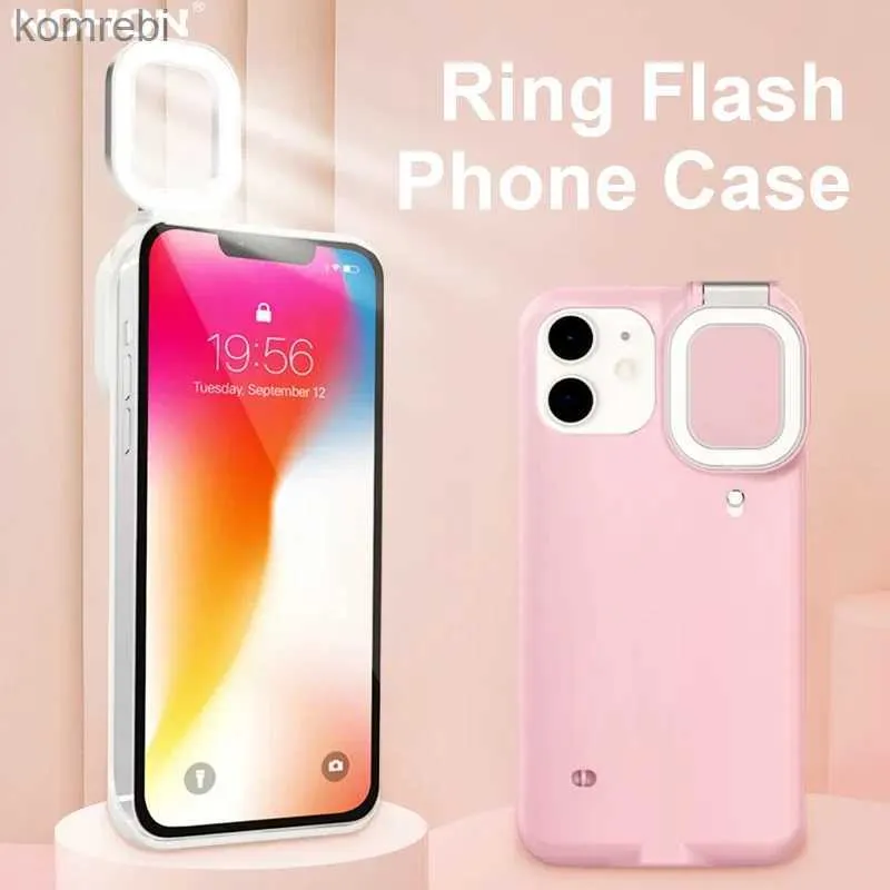 Selfie ışıkları selfie güzellik yüzüğü flaş telefon kasası için iPhone 12 Pro Max 11 Kılıf Led selfie ışık taşınabilir koruyucu arka kapak240116