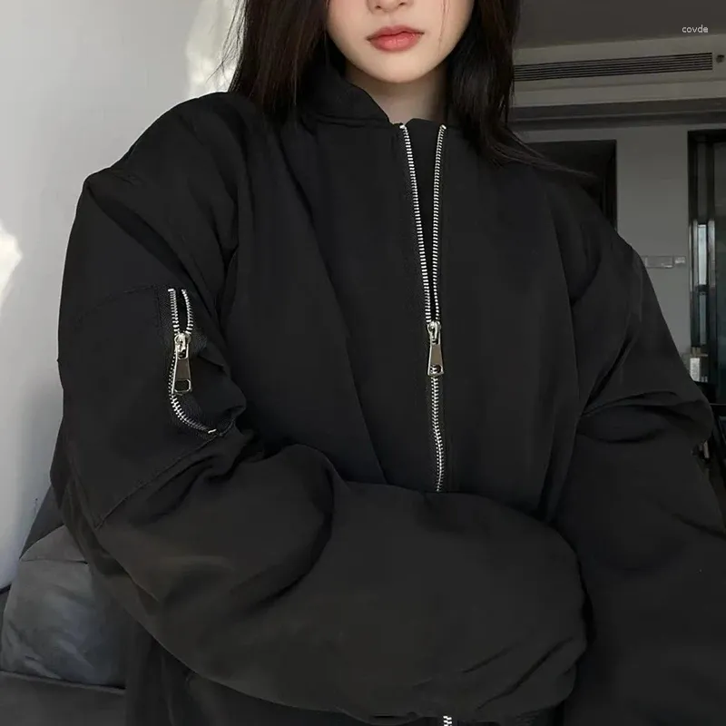 Women's Jackets Rimocy Streetwear Oversized Bomber Jacket Women Autumn Zippers Loose Black Coats Woman Harajuku Fashion Varsity Couple