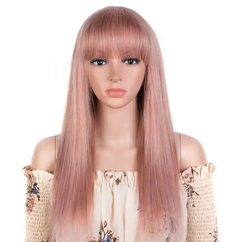 Bob Light Pink Cosplay Human Hair Wigs Straight Lolita Short Wig Halloween Natural Hair with Bangs for Women Wear to go Easy wig 240116