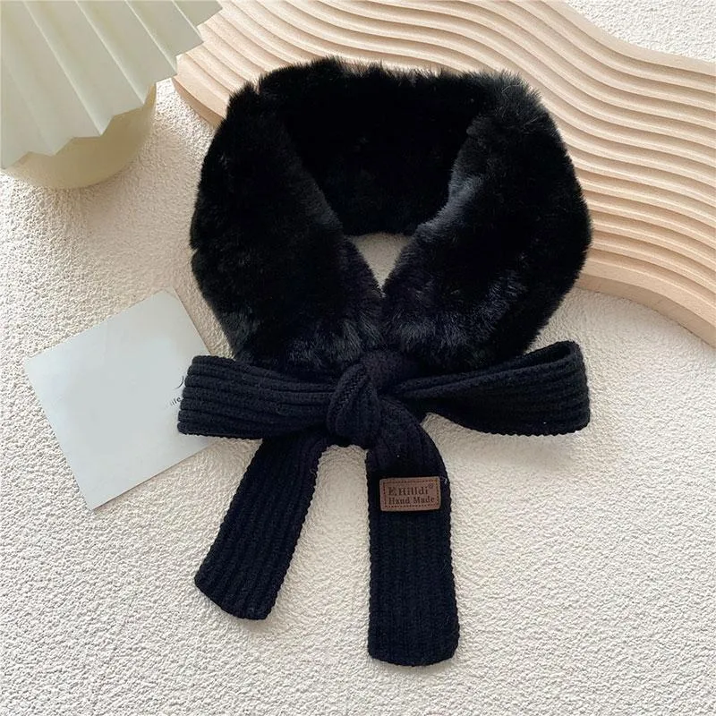Écharpe Femme Fausse Fourrure - Peluche Douce Avec Nœud - 80 Cm - Noir, Gris, Kaki, Blanc
