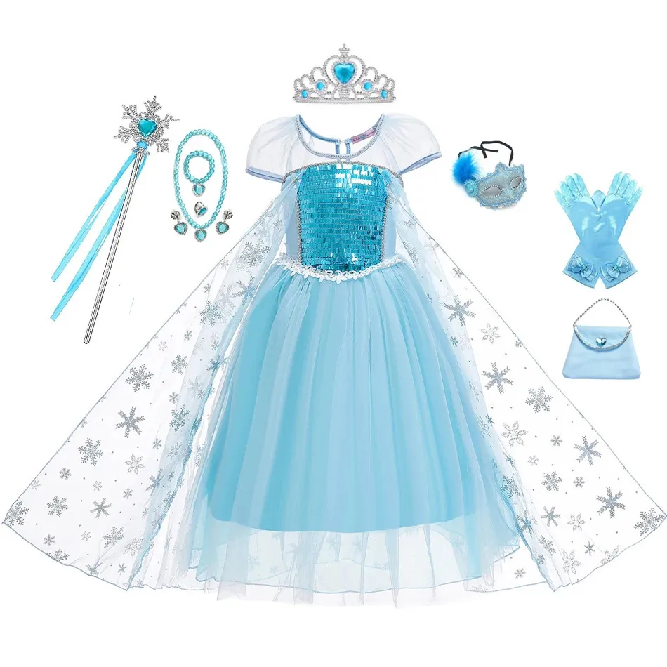 Costume da principessa ragazza Elsa vestito bambini 2 3 4 5 6 7 8 9 10 anni 240116