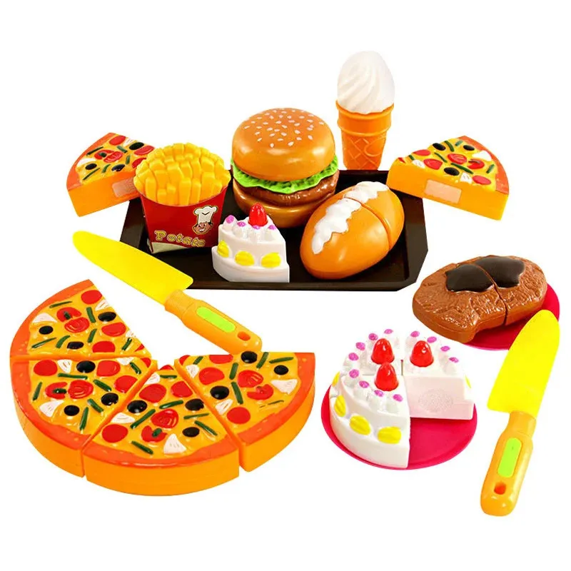 Simulation de nourriture pour enfants, jouets de cuisine, Hamburger Steak Pizza, ensemble d'assiettes rapides pour jouer au jeu pour enfants 240115