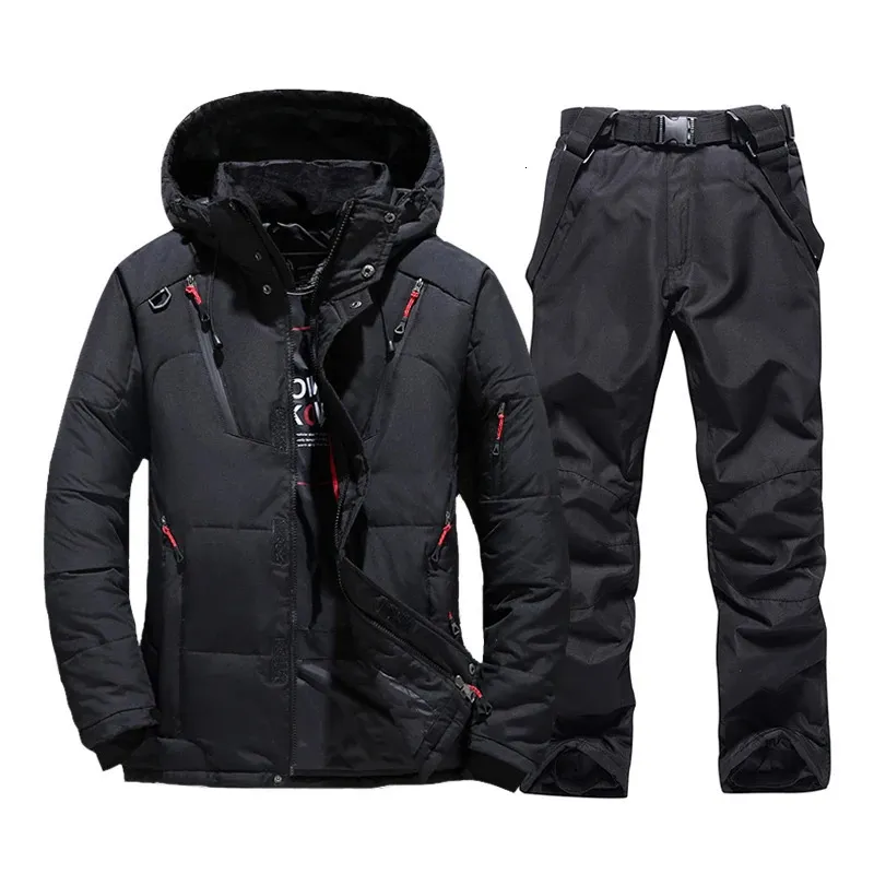 Jaqueta de esqui de montanha masculina calças à prova de vento traje de neve esportes ao ar livre snowboard roupas inverno quente para baixo terno masculino 240116