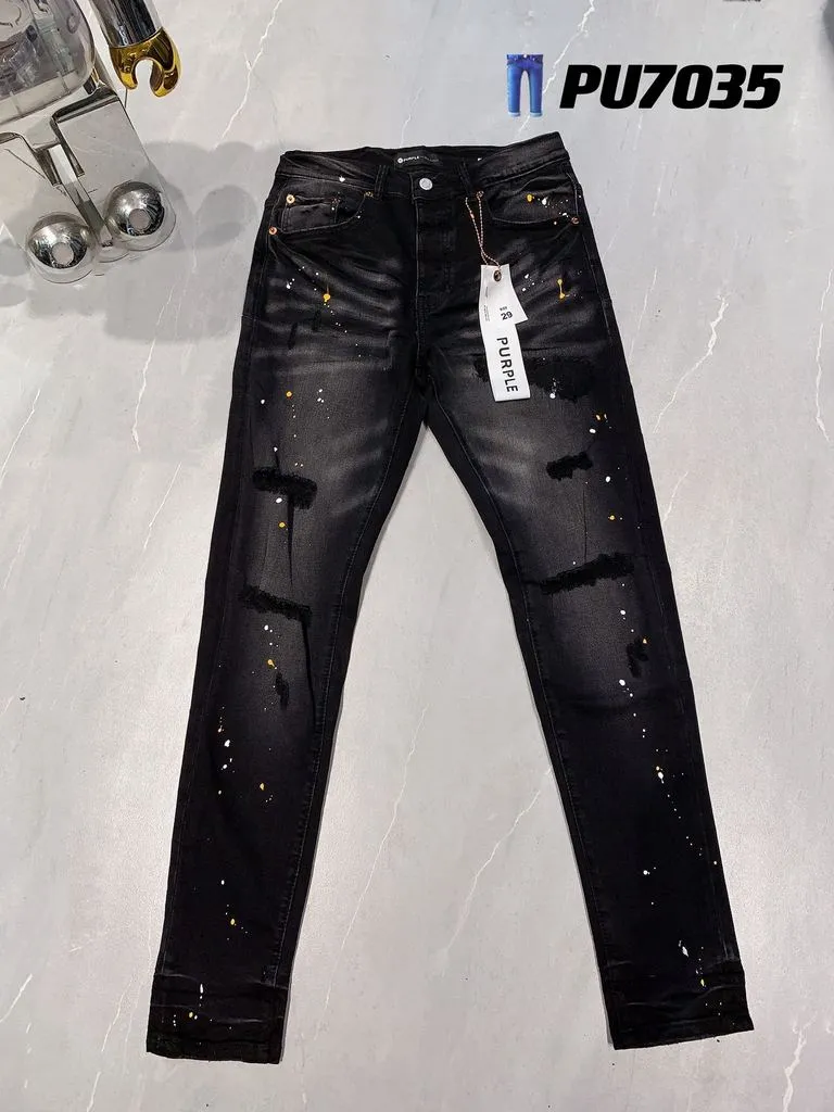 Mens Jeans Purple Jeans Designer denim broderi byxor mode hål byxa oss storlek 28-40 Hip Hop nödställda dragkedja byxor rock väckelse sanna män jeansi48y