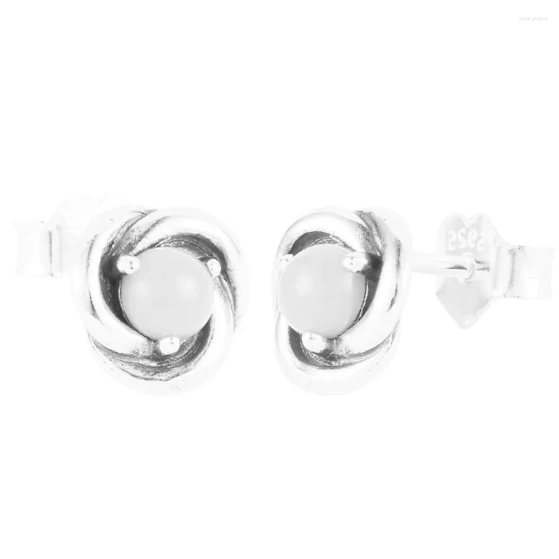 Orecchini a bottone 2024 June White Eternity Circle Gioielli in argento sterling 925 per le donne Bijoux Brincos