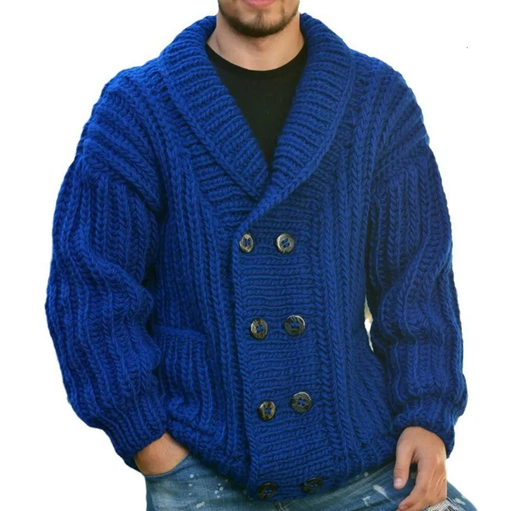 Nouveaux hommes automne et hiver épaissi Double boutonnage pull avec aiguille épaisse veste en laine ample