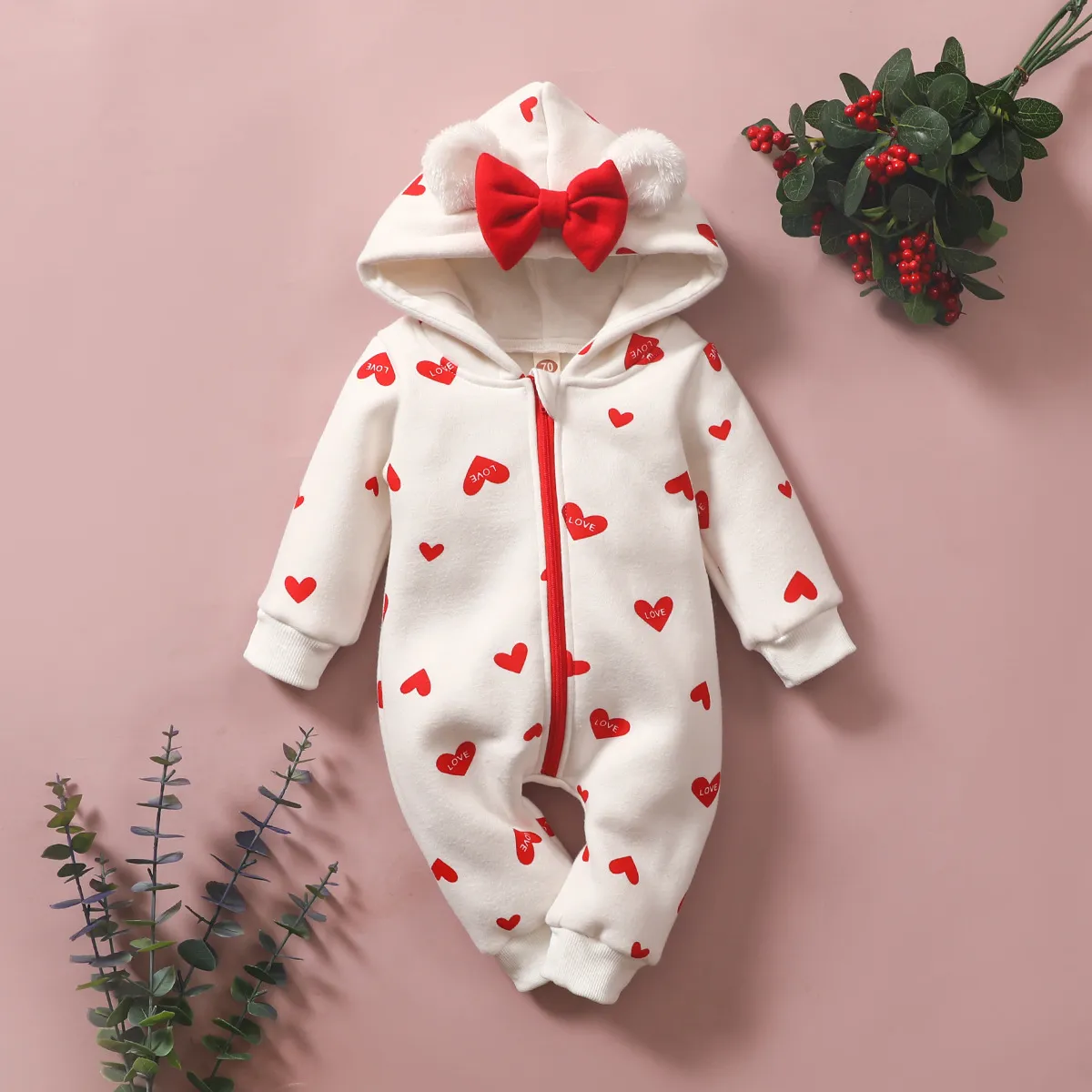 IYEAL Winter Strampler Baby Mädchen geboren Kleidung Kinder Kleinkind Mädchen Overall Kinder Warme Fleece Innere Kapuze Overalls Mit Bogen 201027