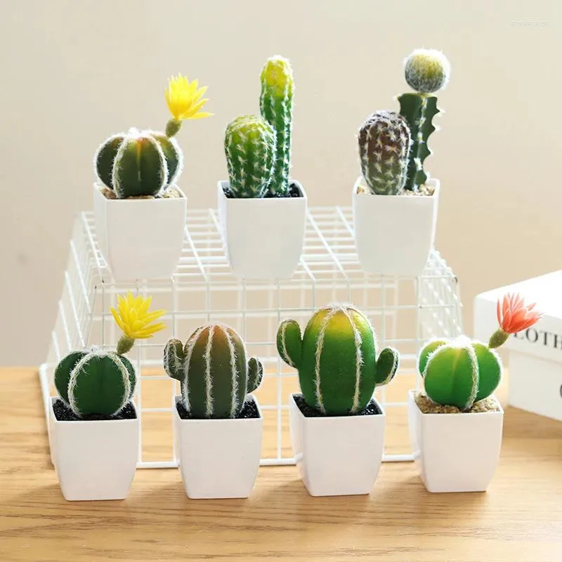 Decorative Flowers Artificial Cactus Fake In Pot Small Succulent Plants Mini Faux Succulents Cacti For Home Office Desk Decoration