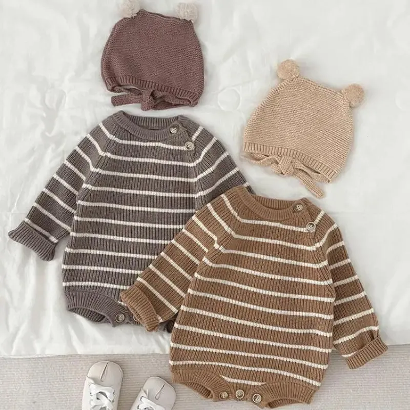 Infantile Automne Tricot Pull Rayé Manches Longues Body né Garçon Fille Tricoté Coton Casual Onesie Bébé Tricots Vêtements 240116