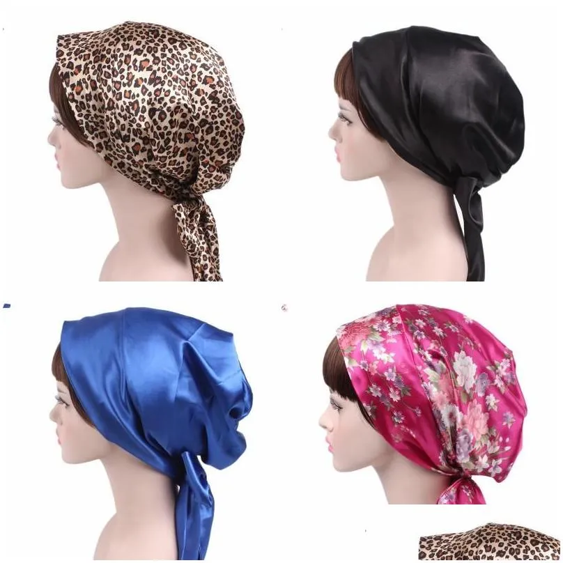 Bandanas Women Printing Ribbon Bow Turban Lady Leopard Print Amoeba Flower Pattern Fashion Muslim Hijab New 8 5Yd Drop Delivery Dhkzi