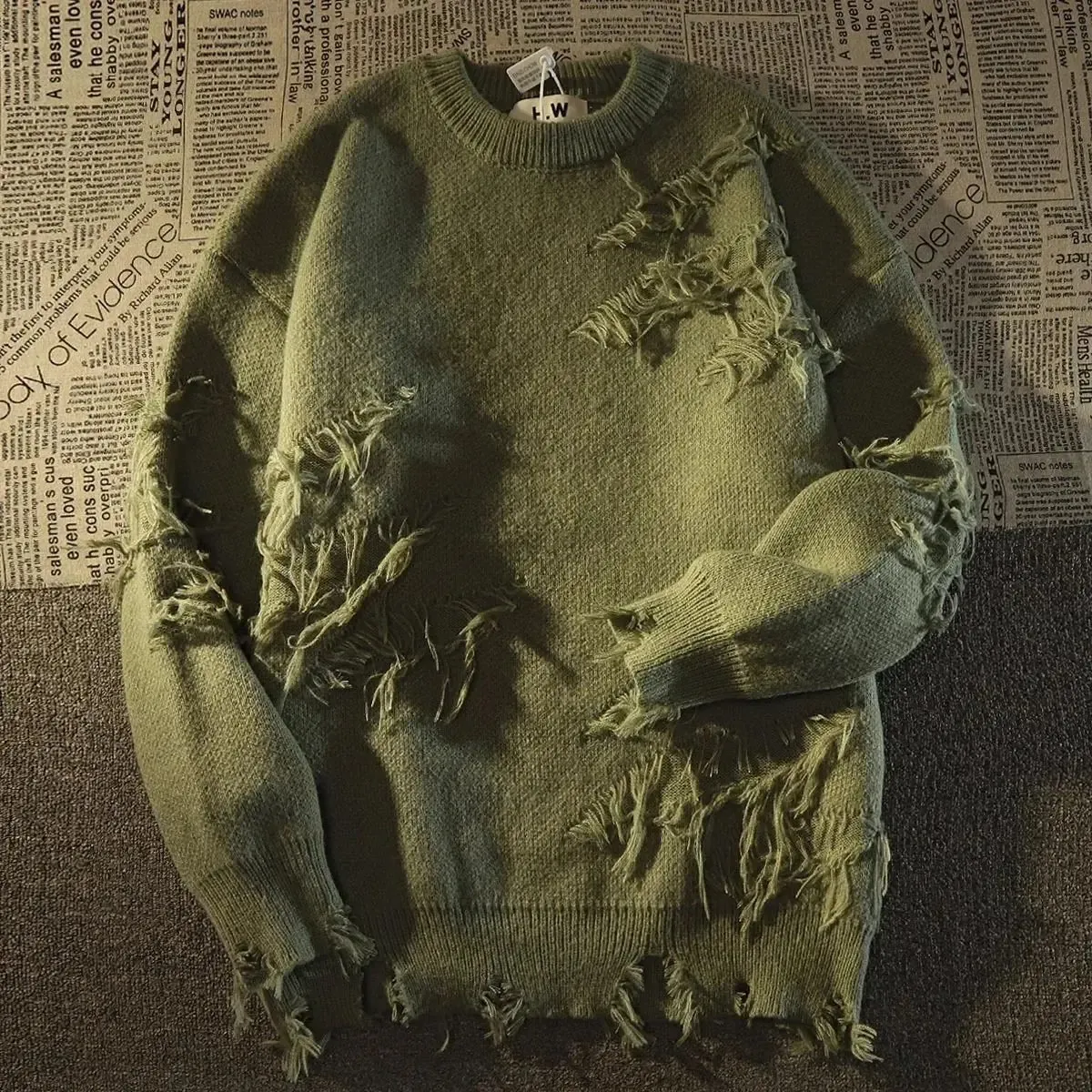 Autumnand y2k Уличная одежда для мужчин в стиле ретро с бахромой и дырками, свободный универсальный свитер для женщин и женщин с длинным рукавом 240116