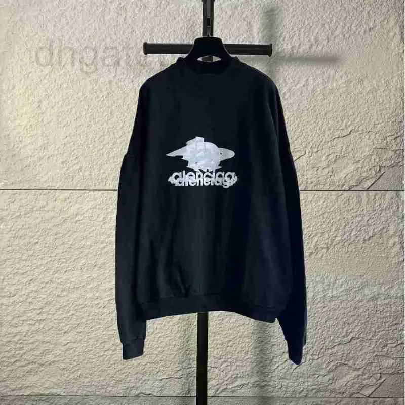 Erkek Hoodies Sweatshirts Tasarımcı Marka B Aile Yüksek Sürüm Paris Blc Çift Gölge Baskı Çakışması Yuvarlak Boyun Kazak Doğru gevşek kazak Y1J7