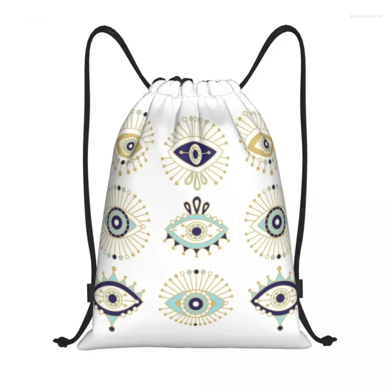 Sacs à provisions Collection turque Evil Eye sur sac à dos à cordon blanc Sac de sport pour Nazar Amulet Hamsa Boho Boho Sackpack