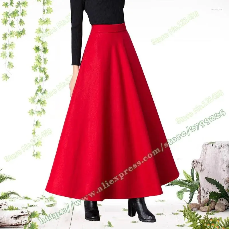 Skirts Female Autumn Winter Plus Size 5XL 6XL Red Wool Woolen Casual Vintage Sun Maxi Woman Long Skirt Womens Falda