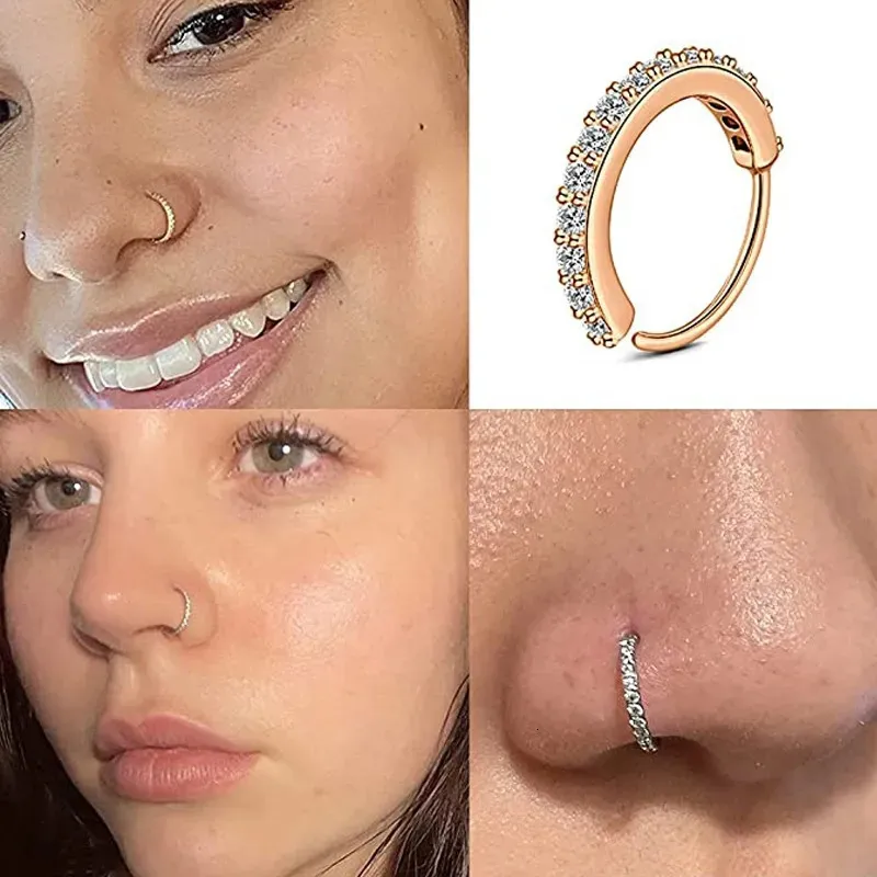 1 st 20g Round Zircon Septum Ring Hoop Brosket Tragus Helix Small Piercing Nos Ring Earring For Women Body Jewelry Accessories 240115