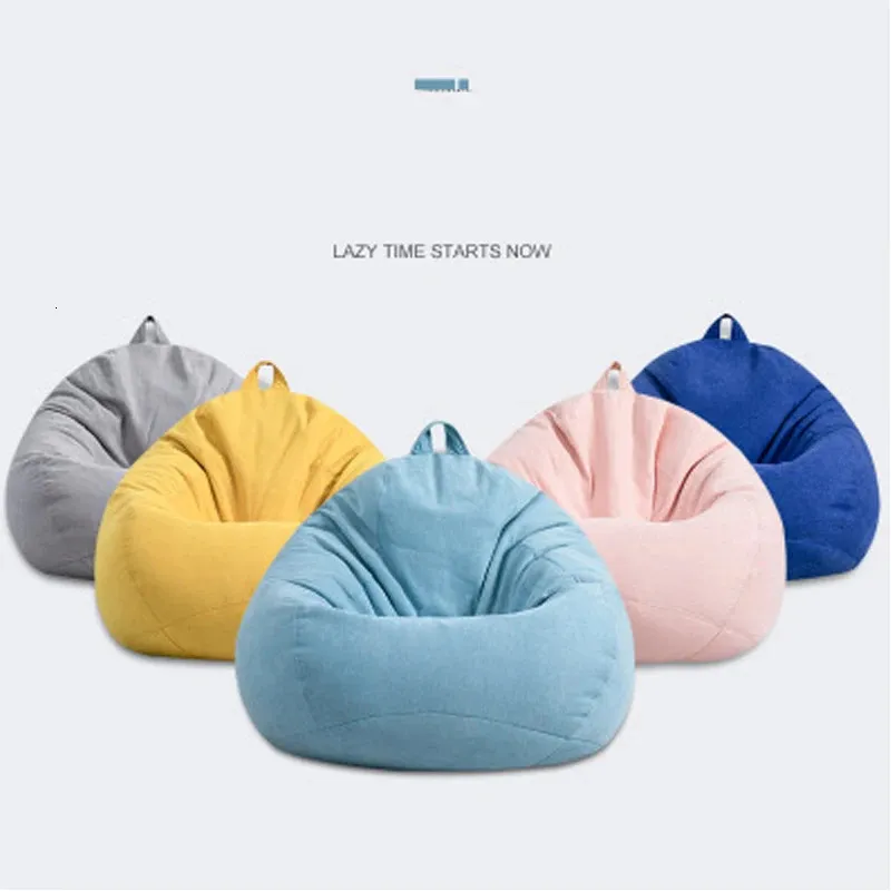 Lazy Sofa Cover Chairs without Filler SMLXL Linen Cloth Lounger Seat Bean Bag Pouf Puff Couch Tatami Living Room Bedroom 240115