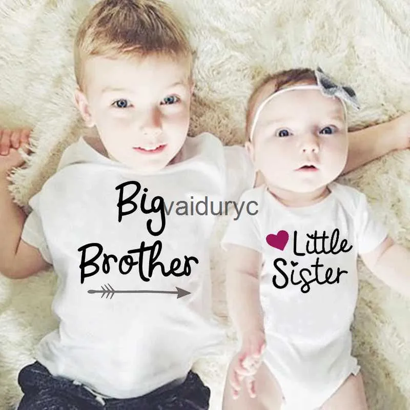 Family Matching Outfits Big Brother Little Sister Family Matng Clothes Baby Girls Short Sleeve Toddler Bodysuit Brother Casual T-shirt Tops Kid Shirt H240508