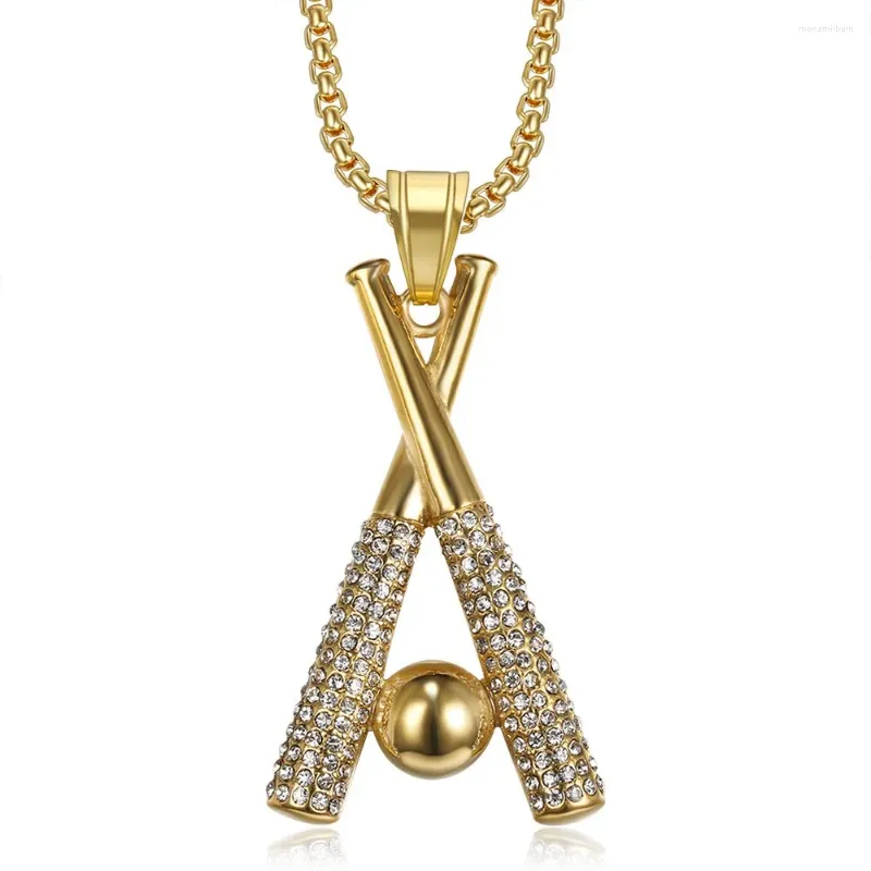 Pendentif Colliers Tendance Baseball Stick Charm Collier pour hommes Mode Hip Hop Punk Bijoux Zircon Accessoires Rock Party Cadeau En Gros