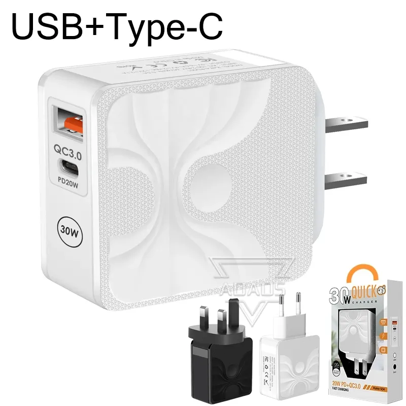 Adattatori da muro Type-C+USB Dual Port con ricarica rapida 12W/20W per iPhone Samsung Xiaomi Caricabatterie per smartphone Certificato CE