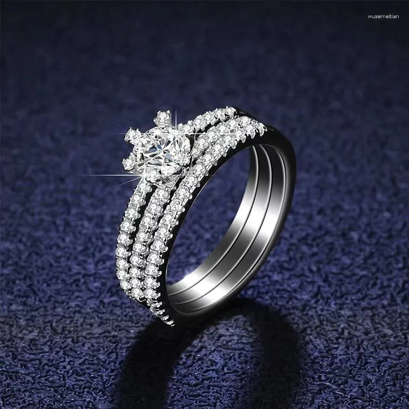 Pierścienie klastra Aeteey Real Moissanite Diamond Three Row Pierścień Pure S925 Srebrny srebrny złoto 18 -karat