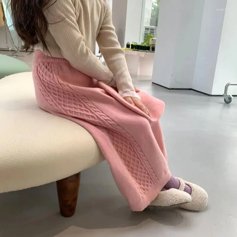 Pantaloni per bambini Pantaloni a maglia spessa per ragazze 2024 Bambini Autunno Inverno Cotone Gamba larga Casual Rosa Bianco Stile coreano