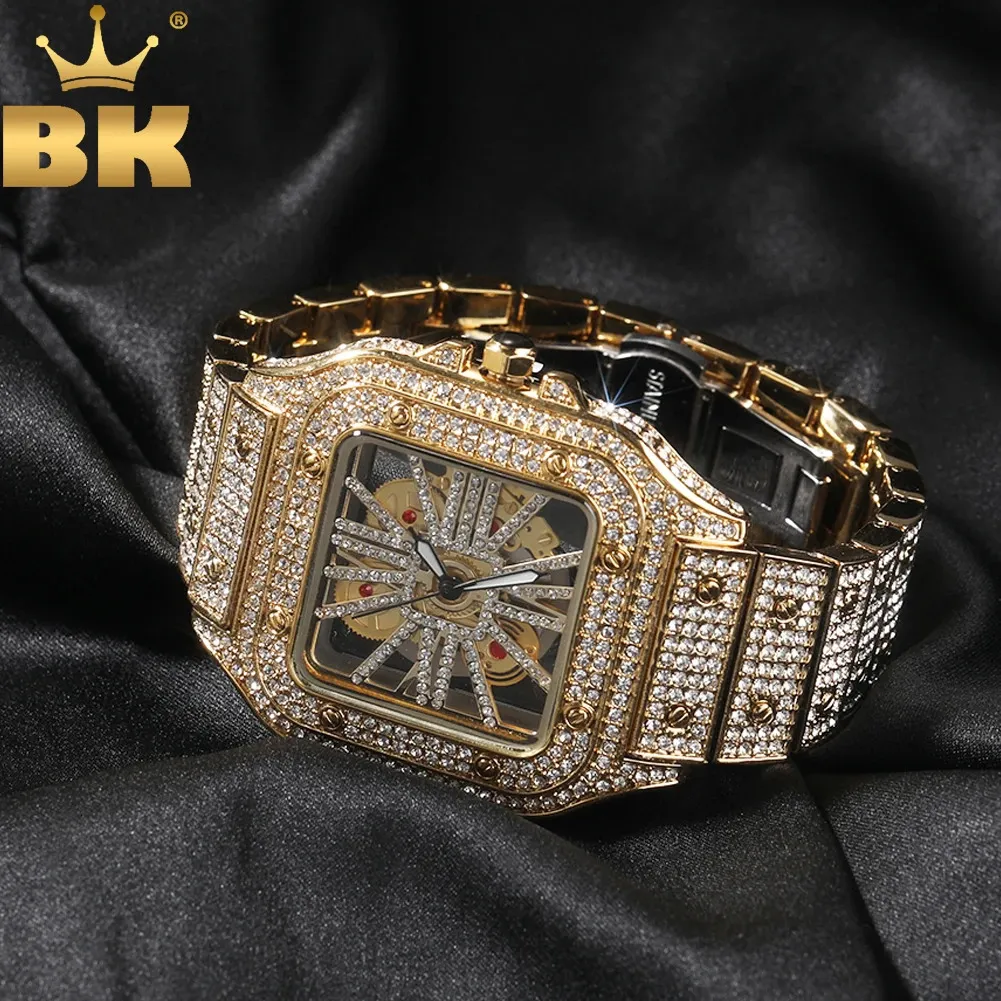 THE BLING KING Iced Out Orologio da uomo Quadrante quadrato Quarzo Luxury Brand Orologi da polso automatici Orologio scheletrato Hiphop Relogio 240115