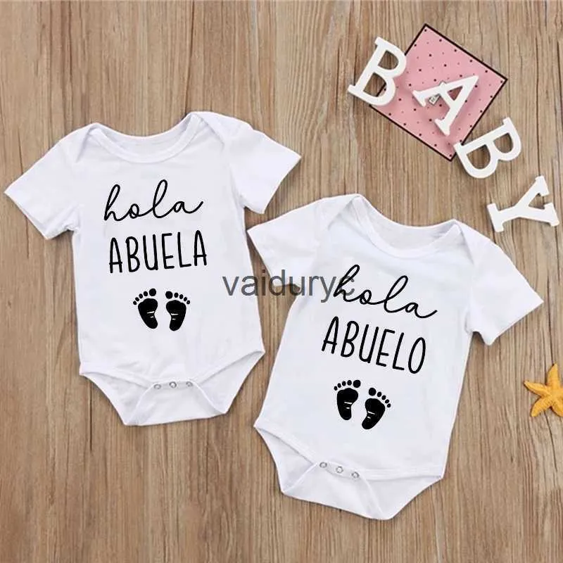 Rompers Hola abuela abuelo tio tia espagnol bébé bodys de nouveau-né les corniches annonce la grossesse revea colothes grand-mère cadeaux H240508