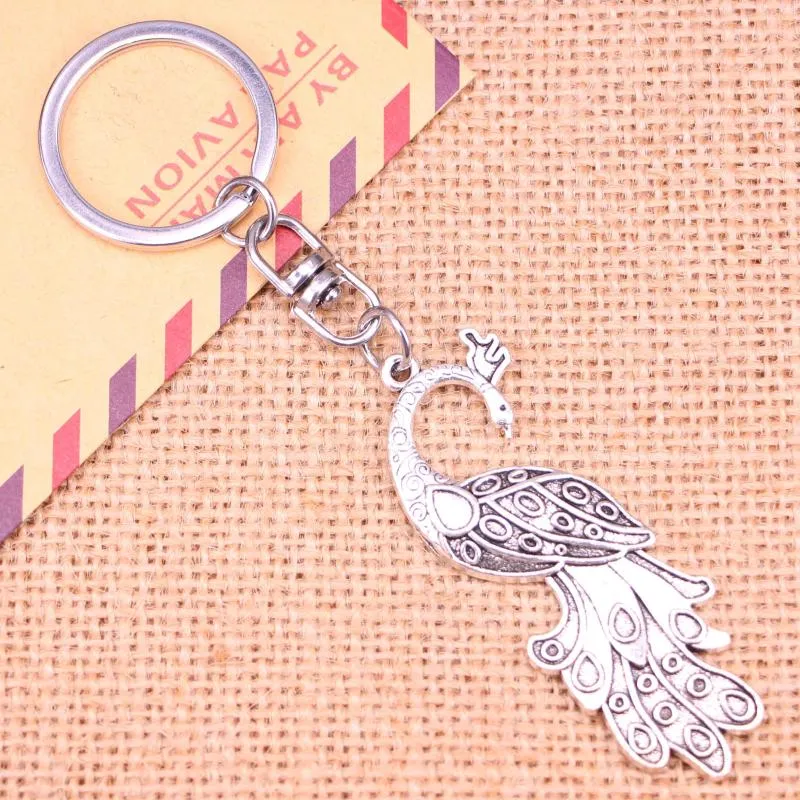 Keychains 20st Fashion Neychain 61 21 mm Peacock Pendants Diy Men smycken bil nyckelkedja ringhållare souvenir för gåva