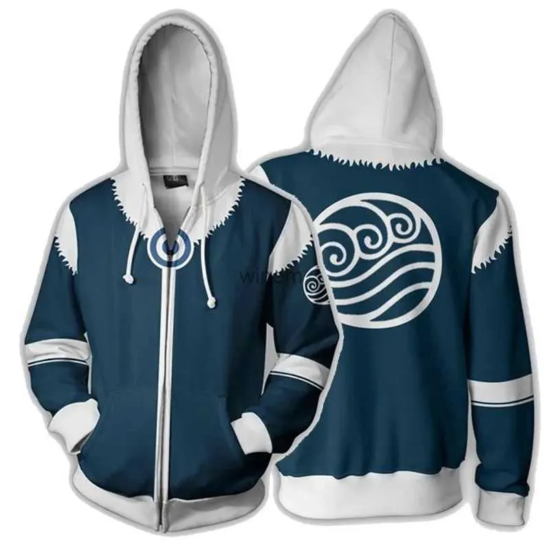 Herrtröjor tröjor avatar The Last Airbender Zip Up Hoodies 3D Print Hip Hop Men Sweatshirts Spring Autumn Boys Jackets Harajuku Streetwear Coats