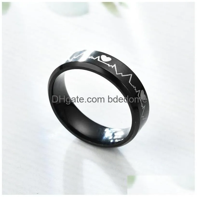 Персонализированные кольца из нержавеющей стали с полировкой, черный дизайн ЭКГ с сердцебиением для мужчин, свадебные подарки 5-12 113 M2 Drop D Dhw5N