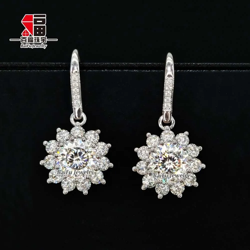 Baifu Jewelry Portuguese Cutting DEF VVS Halo Gold Moissanite Earrings