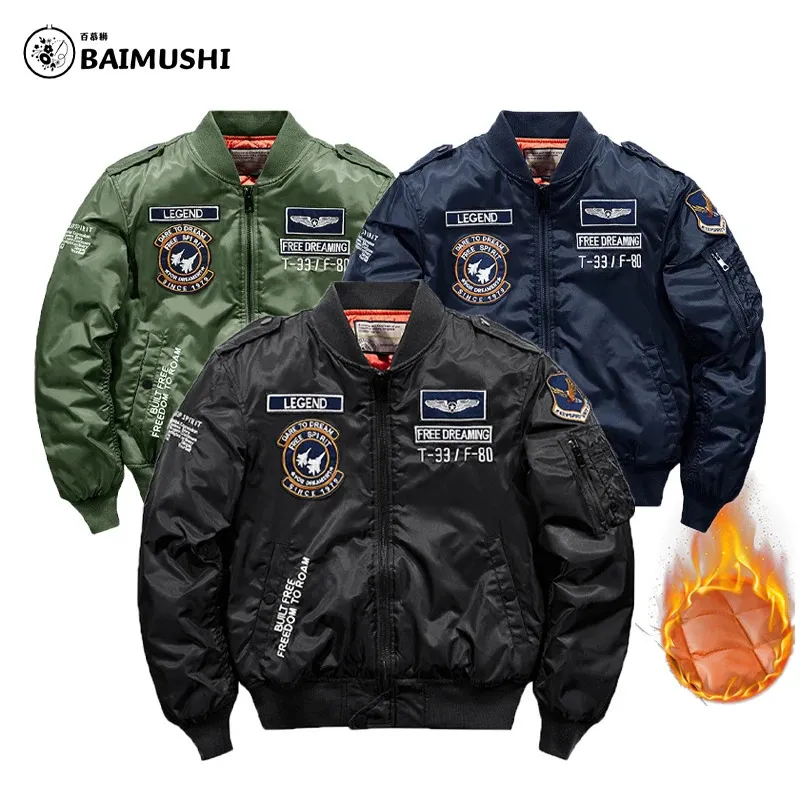 Herr Air Force Ma 1 Pilot Autumn Winter Bomber Jacket Broderi Militär baseball Uniform Motorcykelrock för män 240115