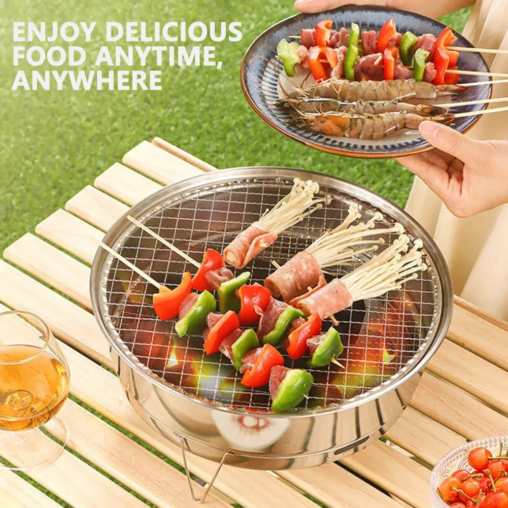 Round Charcoals BBQ Stove Stainless Steel Barbecue Grills Portable Detachable Korean Bbq Rack Holder For Camping Picnic 240116