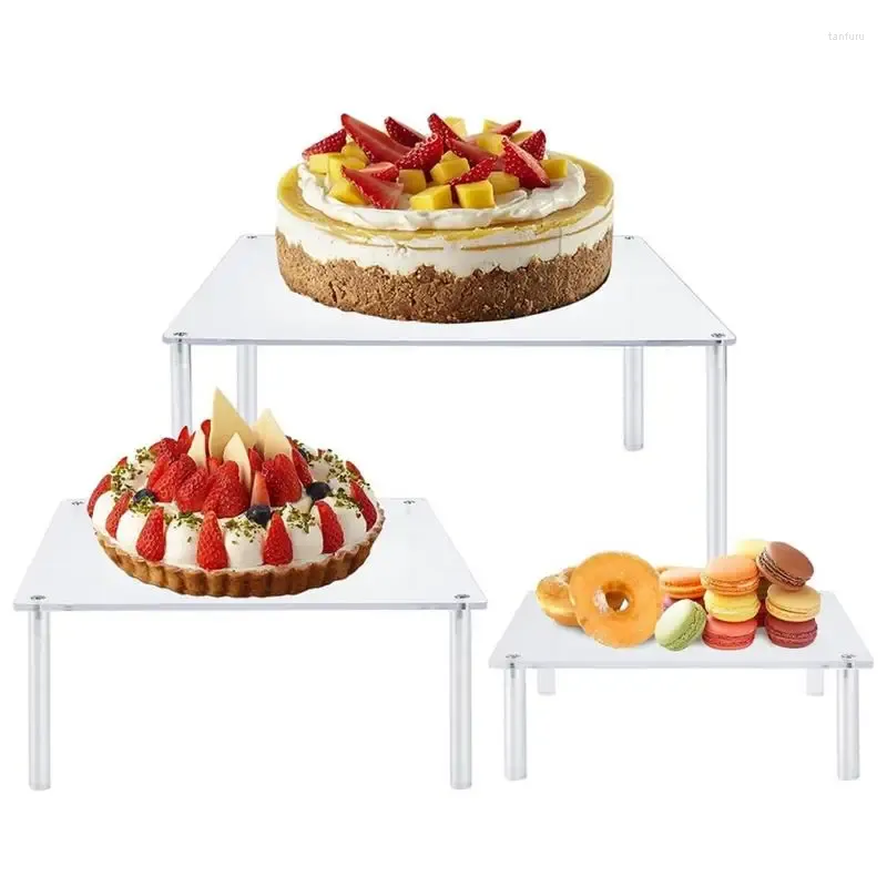 Bakeware Tools Acrylic Cake Disk Clear Holder Dessert Display Riser 3 PCS Cupcake Stand Bakery