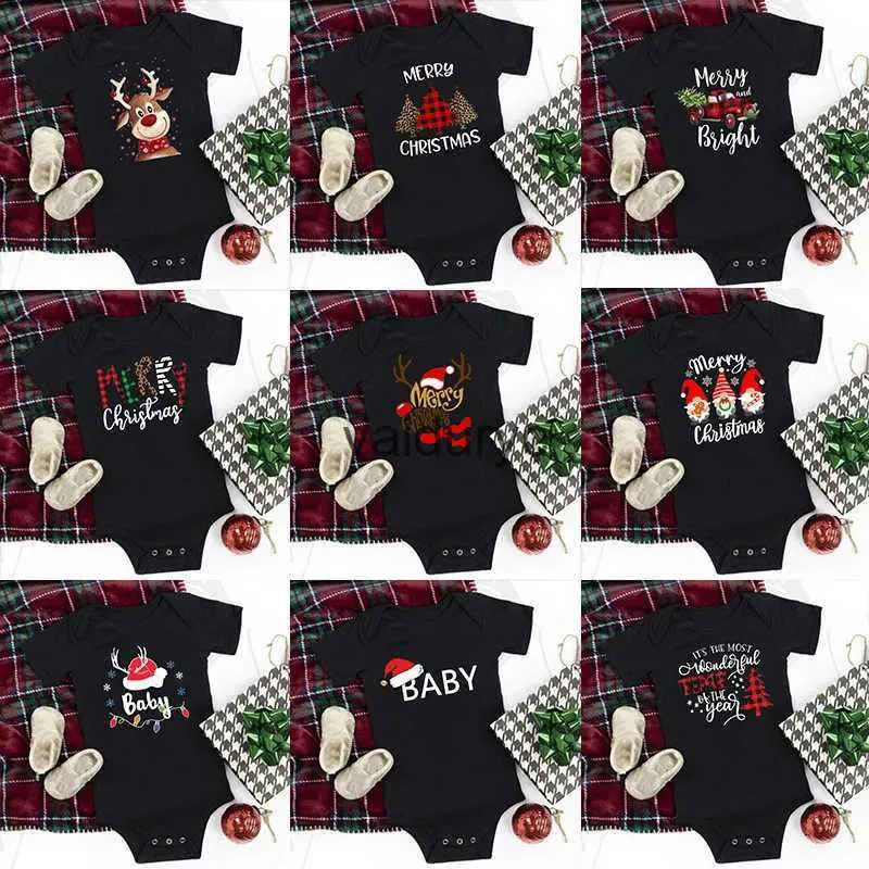 Rompers Merry Christmas appena nato per bambini Rompers Deer Stampa per neonati Bodice corta Tasta per neonati per neonati per neonati per bambini vestiti da ragazza h240508