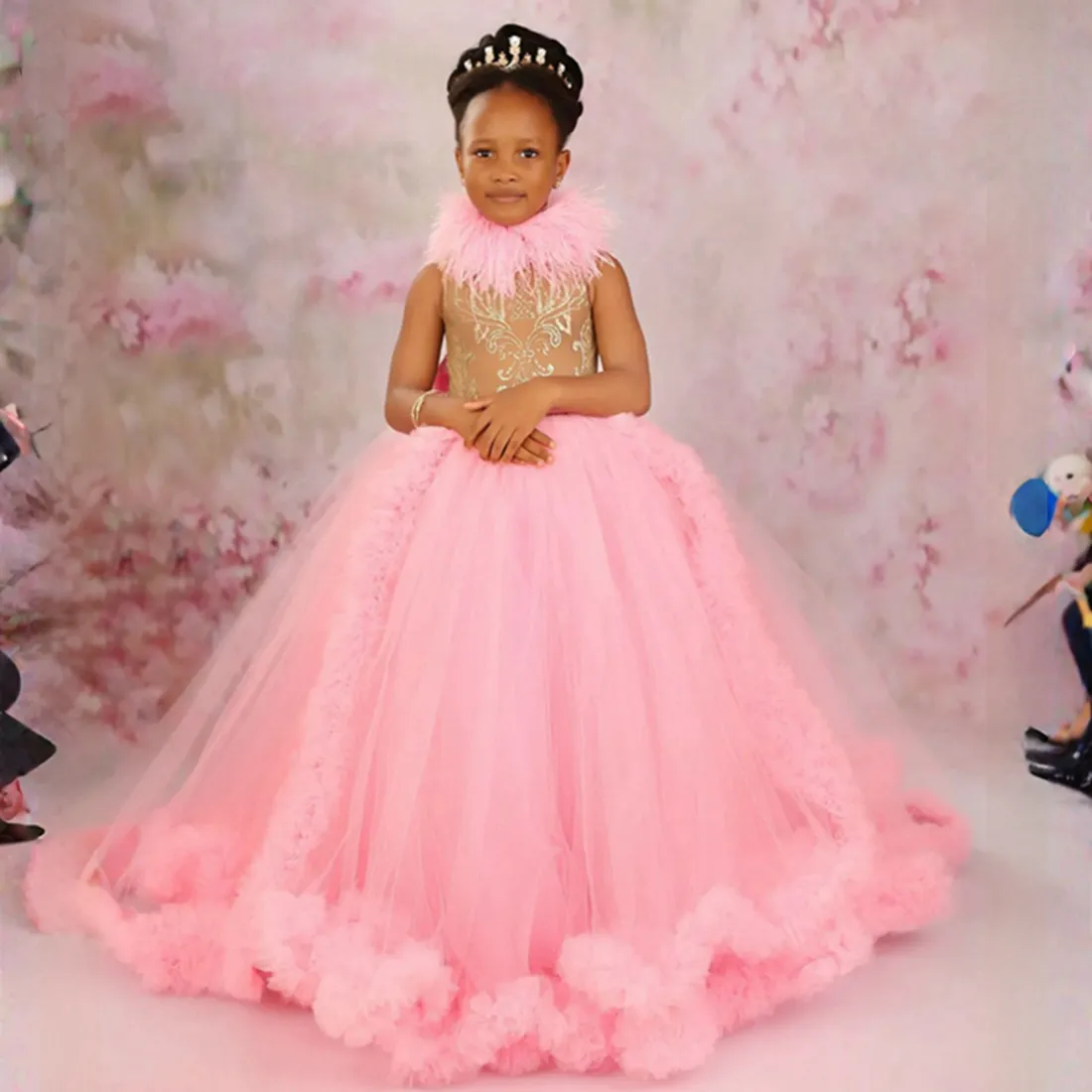 ワンピース EMBROIDERY TULLE TIERED DRESS DQ 4276 - Layered Tulle A-Line Prom Gown with 3D Floral