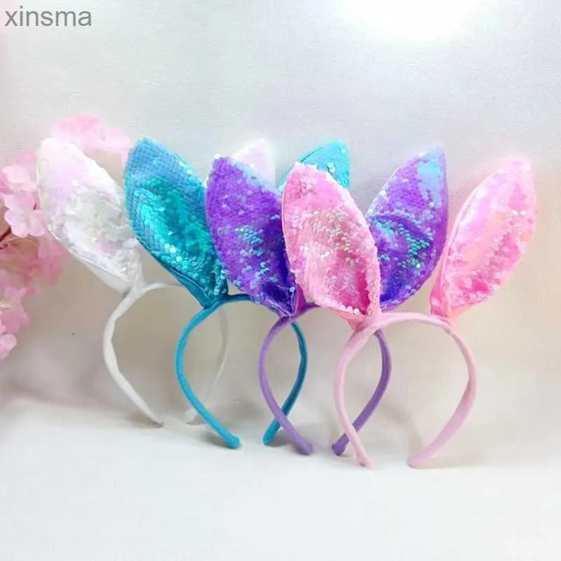 Headbands Bunny Ear Headband Rabbit Headband Easter Headband Rabbit Hairband Bunny Headband Easter Party Hat Sequin Ear Headband YQ240116