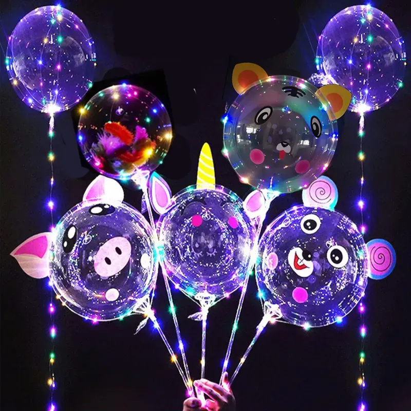 20 인치 Bobo Balloon LED LIGHT 멀티 컬러 빛나는 참신 조명 70cm 극 3M 30LEDS 스트링 스트링 나이트 라이트 스트리트 스톨 파티 LL