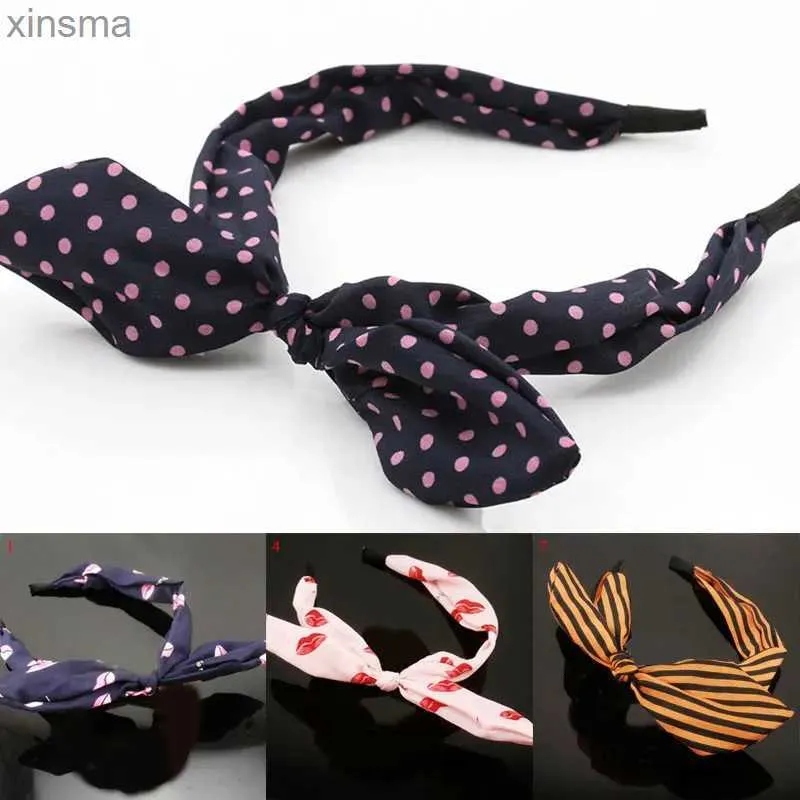 Headbands Bonito Orelhas de Coelho Headband Cabelo Hoop Floral Dot Striped Non-Slip Hairband Mulheres Maquiagem Lavando Rosto Arco Turbante Acessórios de Cabelo YQ240116