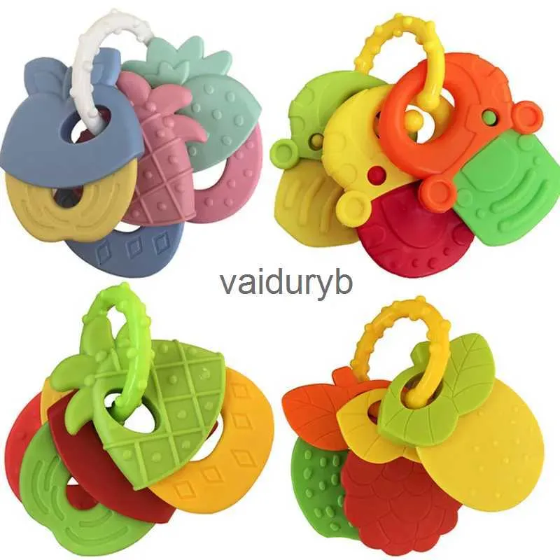 Teethers Toys Baby Fruit Style Soft Rubber Rattle Teether Toy Newborn Chews Food Grade Silicone Teethers Infant Training Bed Toy Chew Toys Kidvaiduryb