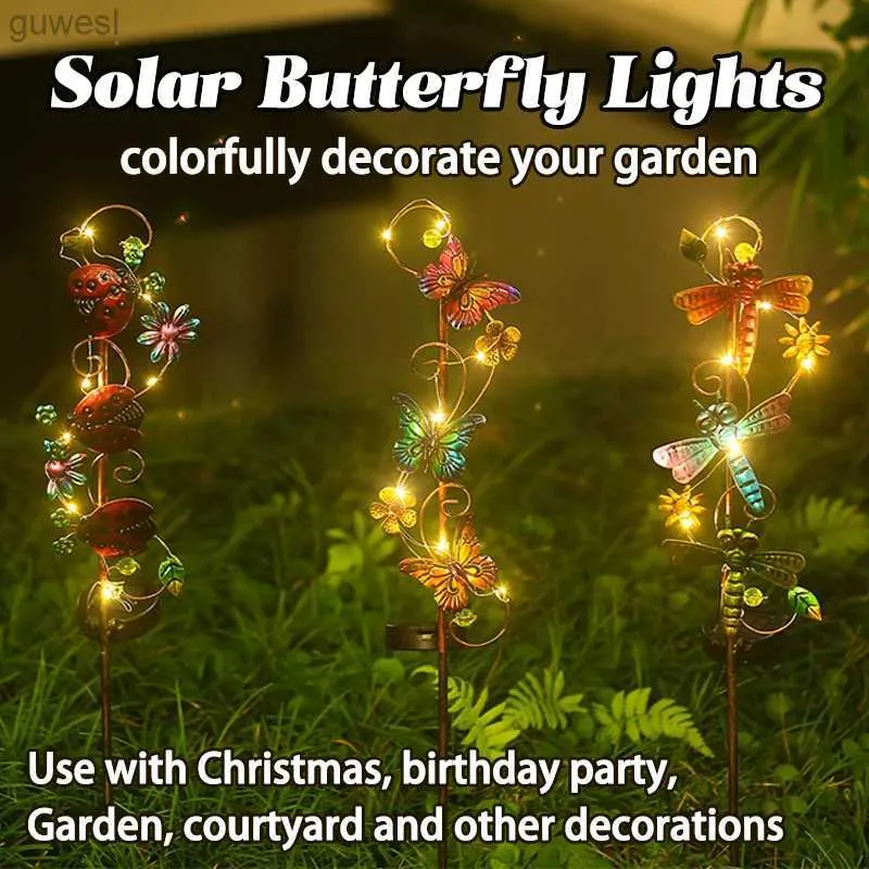 Rasenlampen Outdoor Solar Garten LED-Lampen Kolibri Schmetterling Libelle Dekoration Rasen Schmiedeeisen Landelichter Geburtstagsgeschenk Dekore YQ240116