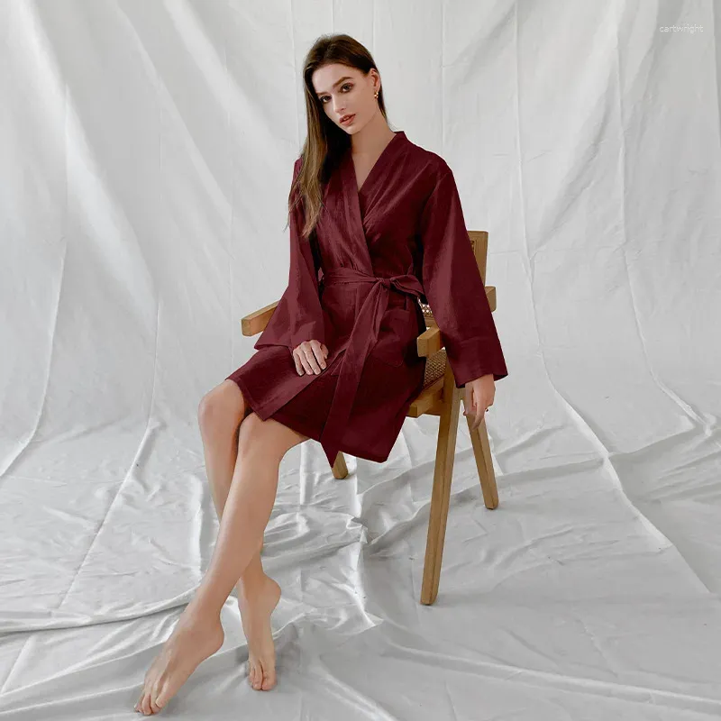 Mulheres sleepwear primavera feminino solto robe algodão camisola macio roupão quimono com bolso banho vestido casa wear