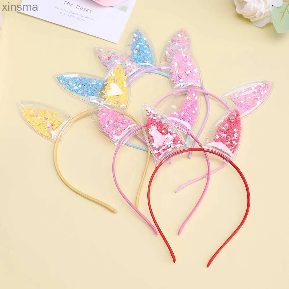 Headbands Rabbit Ears Hairband Girl Children Quicksand Crown Headband Cat Ears Party Hair Hoop Kids Hair Accessories Jewelry Headwear YQ240116