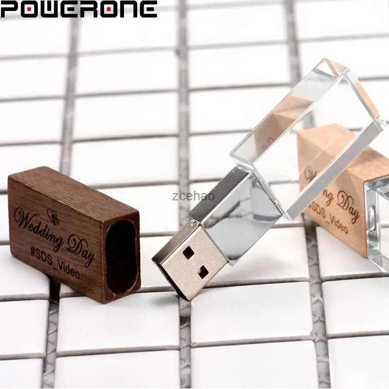 Unidades Flash USB Cliente Livre Unidades Flash USB 128 GB De Madeira com Caixa USB 2.0 Memory Stick 64 GB Madeira Cristal Pendrive 32 GB Pen Drive 16 GB